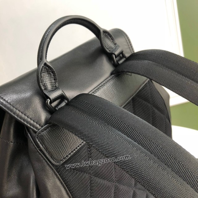 Burberry專門店新款男士專用黑色皮革雙肩包 巴寶莉全皮軍旅男女通用背包 yxb1190
